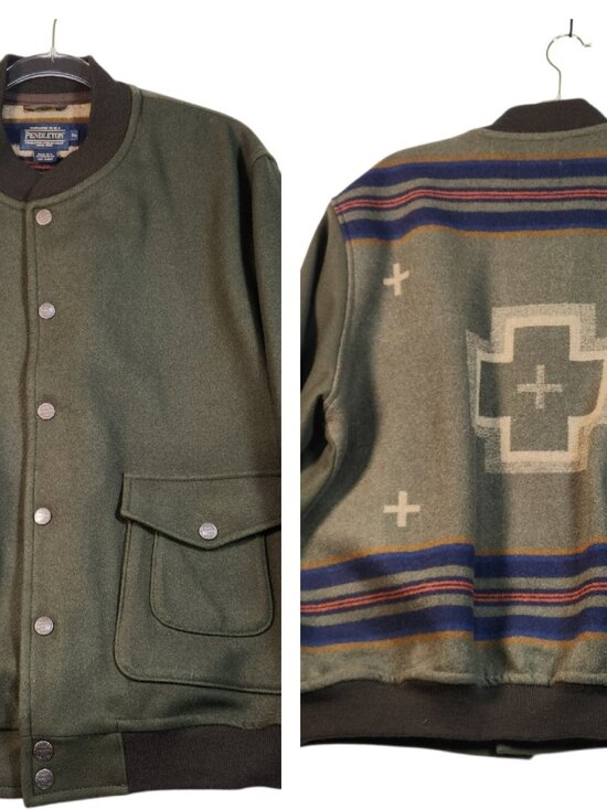 Pendleton Other - Pendleton Bomber Jacket Men XL Green Wool Southwestern Graphic Snap Front